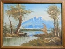 Landschaft Ölgemälde mit Rahmen / Berg- und Flusslandschaft *Signiert*