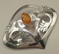 XXL Art Deco Bernstein Amber Silber Brosche ca. 72 X 56 mm - 13,5 Gramm