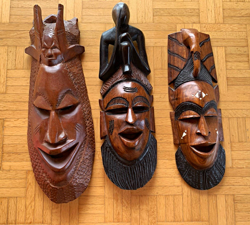 Geschnitzte holz wandmasken - 3x,