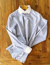 NEU Stehkragen Hemd m. zusätzl. abn. Kragen 100% Baumwoll-Twill Gr.L Blau gestr.