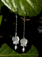 Feine Ohrringe Bergkristall Glockenblumen mit Perlen 925 Sterlingsilber