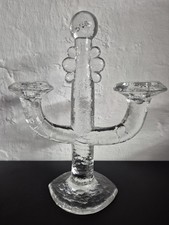Pukeberg Kerzenhalter Glas 2-armig, 70er Jahre, Staffan Gellerstedt