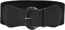 Elastischer Damen-Breitgürtel –Leder/Stretch, Verstellbar, Schwarz, Mantelgürtel