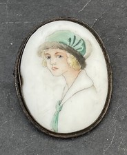 Antike Silberbrosche mit Malerei auf Porzellan (S 6909)