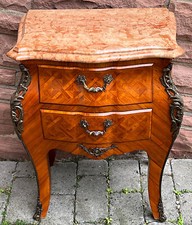 Barock Massivholz Nussbaum 2 Schubladen Intarsien Kommode 68 cm Hoch