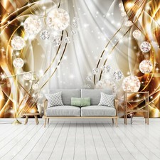 Vlies Fototapete 3D EFFEKT Abstrakt Kunst Diamant Gold Schlafzimmer beige 832