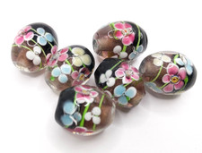 6 Lampwork Glasperlen Blumen
