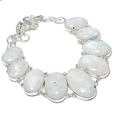 Regenbogen Mondstein Oval Edelstein Halskette Verstellbar Kette Schmuck 18" D...