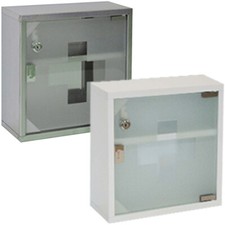 Medizinschrank Hausapotheke Hilfe Schrank Arzneischrank Glas 2 Fächer SilberWeiß