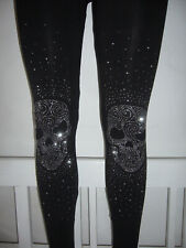 Leggins Leggings SKULL schwarz STRASS Hose Totenkopf Stretch S M L XL NEU