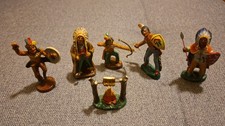 Sehr Alte 5 Indianer Figuren