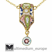 Antiker Mikromosaik Anhänger Millefiori 1900 Metall verg micro mosaic