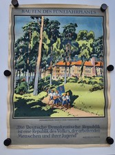 Plakat Ernst Semmler Bauten des Fünfjahrplanes Pionierrepublik 1952 Original A1