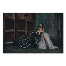 Postereck 2344 Poster Leinwand Motorrad, Frau Bike Kleid Sexy Erotik Alt Vintage