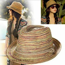 Damen Sommer Strohhut Breite Krempe Hute Sonnenhut Strandhut Mütze Mode NEW DE