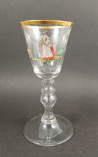 Biedermeier Pokal Weinglas mit Emaille Malerei 19tes Jahrhundert