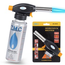 ZMC Gasbrenner Bunsenbrenner mit Piezozündung Lötbrenner + Gaskartuschen 227g