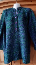 Superdicker warmer langer Strickpullover blau-lila-grün M L 40 42