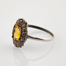 Art-Déco Silberring mit gelbem Citrin in Ovalschliff