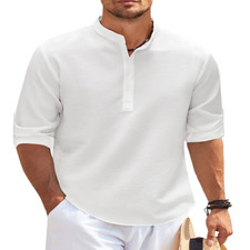 NEU! Herrenhemd mit Stehkragen - Langarm Freizeithemd Knopfleiste Gr. S-3XL