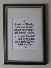 Kalligrafie - Spruchbild im Bilderrahmen schwarz-silber, Glaube Wunder Liebe