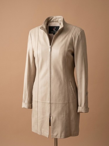 Damen ledermantel l beige - gr.,