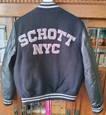 SCHOTT NYC COLLEGE VARSITY JACKE Schwarz Lederärmel (LC8705) Gr. L NEU UVP 499€