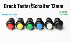 Drucktaster Druckschalter Taster Schalter Einbau PKW LKW DIY 12mm Klingeltaster 