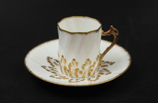 Antike Limoges France Mokkatasse & Untertasse Blätter Golddekor Porzellan