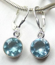 💎Ohrhänger 925 Silber Klappbrisur runder,  facettierter Blautopas  Unikat💎