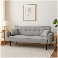 Modernes Schlafsofa 3-Sitzer Grau Klappsofa mit Schlaffunktion Couch inklusive 2