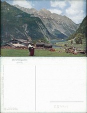 Ansichtskarte Berchtesgaden Obersee Alpen Panorama, Paar vor Bauernhof 1913
