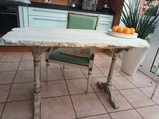 Antiker Louis- Philippe Tisch Massivholz/  Travertin in Shabby Chic überarbeitet