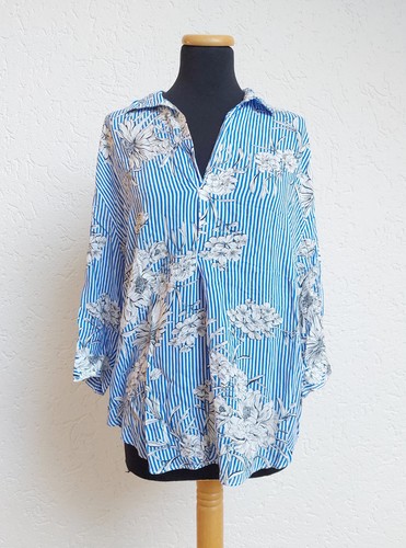 Blau weiß streifen blumen - blau,