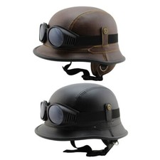 Motorradhelm Chopper Vespa Mofa Motorrad Jet Helm Leder Wehrmacht Retro + Brille