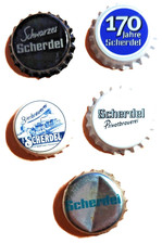 Brauerei Scherdel Hof,  5 verschiedene neue und gebrauchte  Kronkorken (1)