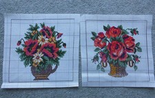 2-er Pack 2 Gobelin Stickbilder  Stickvorlage Stramin Blumenmotiv 25x25 cm  NEU 