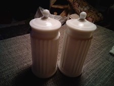 Milchglas Vorrats-Glas Dose Container Behälter Italy Italien weiß uni VINTAGE 1A