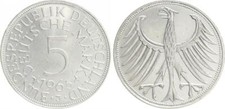 5 DM J.387 Silber Kursmünze 1965 J  ohne Randschrift !!! Rand glatt  fast prfr.