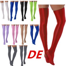 DE Damen Öl Glanz Strümpfe Halterlos Nylon Kniestrümpfe Lange Socken Stockings 