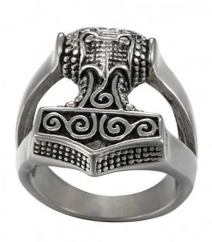 Thorshammer silver ring runes - ring,