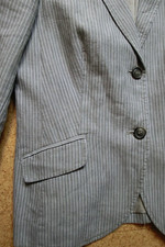 Esprit Hosen Anzug 2 teilig Leinen, Gr 40, grau / weiß gestreift