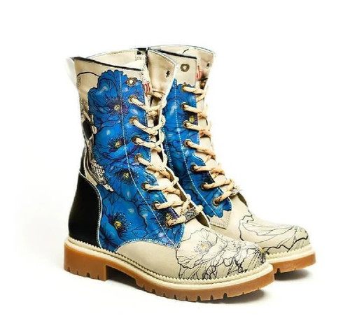 Stiefel mit zartblauen blumen - zartblauen,