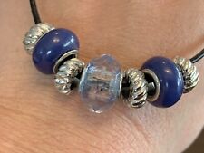 Lederbandkette mit Charms blau Modeschmuck