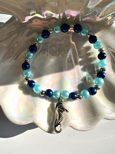 Armband perlen blau silber - armband,