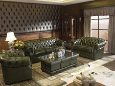 Chesterfield Sofagarnitur 3/2/1 & Tisch Cardiff, edle Ledergarnitur UVP*8.280,-