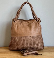 Tasche Shopper Schultertasche Braun washed Flechttasche 100% Leder Damen Italy