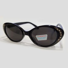 Stylische Cat Eye Sonnenbrille Schwarz mit Strass, schwarze Gläser 9386
