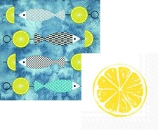 20/40 Servietten"I like Fish/Lemon Bar"Meer Fisch Fischmenü Zitrone 33x33/25x25