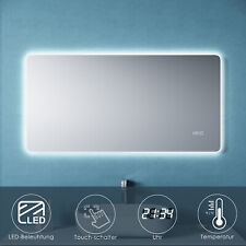 Badspiegel LED mit Beleuchtung Touch Uhr Temperatur 120x60 Spiegel Wandspiegel